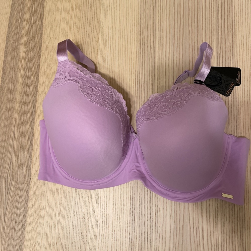Women's City Chic S&C Tshirt Bra Purple Lace Underwire Size 42DDD